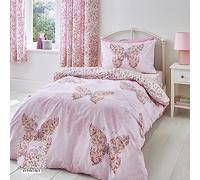 Catherine Lansfield Enchanted Butterfly Reversible Double Duvet Cover Set with Pillowcases Pink