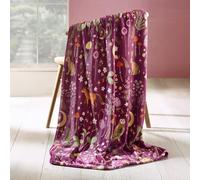 Catherine Lansfield Enchanted Twilight Animals Blanket Throw Plum | Cosy Fleece 130x170cm