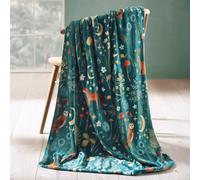 Catherine Lansfield Enchanted Twilight Animals Cosy Fleece 130X170Cm Blanket Throw Forest Green