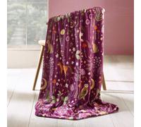 Catherine Lansfield Enchanted Twilight Animals Cosy Fleece 130X170Cm Blanket Throw Plum