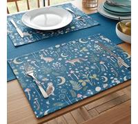 Catherine Lansfield Enchanted Twilight Animals Cotton 30x46cm Dining Placemat 4 Pack Navy Blue