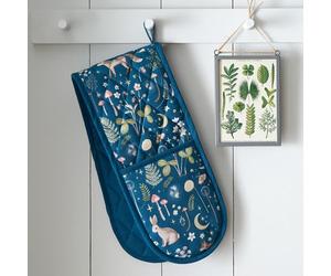 Catherine Lansfield Enchanted Twilight Animals Cotton Kitchen Double Oven Glove Navy Blue