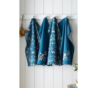 Catherine Lansfield Enchanted Twilight Animals Cotton 50x70cm Kitchen Tea Towel Pack of 4 Navy Blue