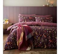 Catherine Lansfield Enchanted Twilight Animals Reverse Duvet Cover Bed Set Plum