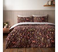 Catherine Lansfield Enchanted Twilight Animals Reversible Double Duvet Cover Set With Pillowcases Chocolate