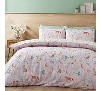 Catherine Lansfield Enchanted Twilight Animals Reversible Double Duvet Cover Set with Pillowcases Lilac