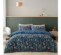 Catherine Lansfield Enchanted Twilight Animals Reversible Double Duvet Cover Set with Pillowcases Navy Blue