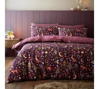 Catherine Lansfield Enchanted Twilight Animals Reversible Double Duvet Cover Set With Pillowcases Plum