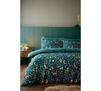 Catherine Lansfield Enchanted Twilight Reversible Double Duvet Cover Set with Pillowcases Forest Green