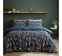 Catherine Lansfield Enchanted Twilight Animals Reversible Double Duvet Cover Set with Pillowcases Navy Blue