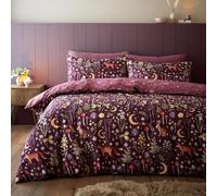 'Enchanted Twilight Animals' Reversible Duvet Cover Set Catherine Lansfield Plum Single