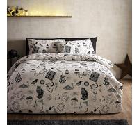 Catherine Lansfield Enchanted Witchcraft Reversible Double Duvet Cover Set with Pillowcases Black/Natural