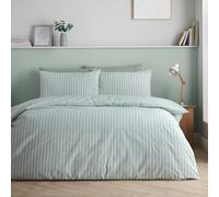 Catherine Lansfield Epping Textured Stripe Reversible Double Duvet Cover Set with Pillowcases Green