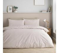Catherine Lansfield Epping Textured Stripe Reversible Double Duvet Cover Set with Pillowcases Natural