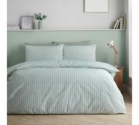 Catherine Lansfield Epping Textured Stripe Reversible Double Duvet Cover Set with Pillowcases Green