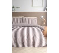 Catherine Lansfield Epping Textured Stripe Reversible Super King Duvet Cover Set with Pillowcases Chocolate