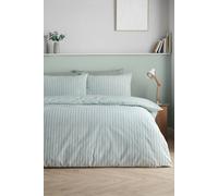 Catherine Lansfield Epping Textured Stripe Reversible Double Duvet Cover Set with Pillowcases Green