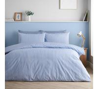 Catherine Lansfield Epping Textured Stripe Reversible Duvet Cover Set Blue - King - Blue