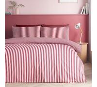 Catherine Lansfield Epping Textured Stripe Reversible King Duvet Cover Set with Pillowcases Burgundy