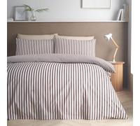 Catherine Lansfield Epping Textured Stripe Reversible King Duvet Cover Set with Pillowcases Chocolate