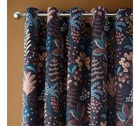Catherine Lansfield Exotic Leaves Soft Recycled Polyester Velour 46x90 Inch Eyelet Curtains Two Panels Black