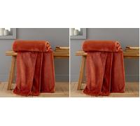 Catherine Lansfield Extra Large Raschel Velvet Touch 200x240cm Blanket Throw Burnt Orange (Pack of 2)