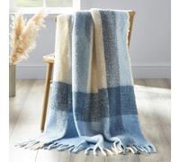 Catherine Lansfield Faux Mohair Check Blanket Throw Blue - 130 x 170 cm - Blue