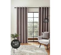Catherine Lansfield Faux Silk Pair of Blackout Eyelet Curtains