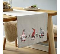 Catherine Lansfield Festive Gnomes Cotton Table Runner - Grey Red, 33x220 cm, 100% Cotton, Wipe Clean Only, Ethically Sourced