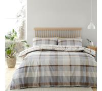 Catherine Lansfield Duvet Cover Set Brushed Cotton Check Reversible with Pillowcases Double Natural