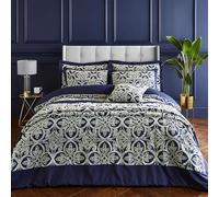 Catherine Lansfield Flock Trellis Super King Duvet Cover Set Navy Blue