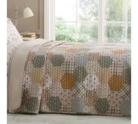 Catherine Lansfield Floral Patchwork Quilted 220x230cm Bedspread Natural