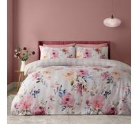 Catherine Lansfield Floral Stripe So Soft King Duvet Cover Set Cream