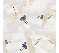 Catherine Lansfield Flying Cranes Wallpaper In White White One Size