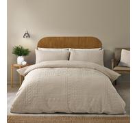 Catherine Lansfield Quilted Texture Duvet Cover Double Quilt Bedding Set Natural