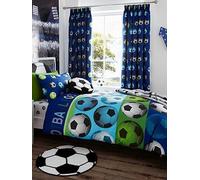FOOTBALL GOAL SHOOT KID BOYS DOUBLE BED DUVET QUILT COVER BEDDING SET GREEN BLUE