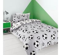 Catherine Lansfield Duvet Cover and Pillowcase Set Football Fleece Reversible Grey Single