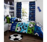 Catherine Lansfield Football Reversible Single Duvet Cover Set with Pillowcase Blue