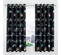 Catherine Lansfield Game Over 66x72 Inch Eyelet Curtains Two Panels Black