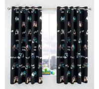 Catherine Lansfield Game Over 66x72 Inch Eyelet Curtains Two Panels Black
