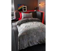 Catherine Lansfield Game Over Glow in the Dark Fleece Double Duvet Cover Set with Pillowcases Black