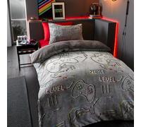 Catherine Lansfield Game Over Glow In The Dark Fleece Duvet Cover Set With Pillowcases Black