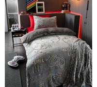 Catherine Lansfield Game Over Glow in the Dark Fleece Single Duvet Cover Set with Pillowcase Black