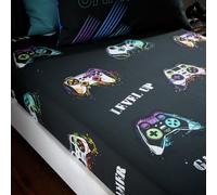 Catherine Lansfield Kids Bedroom Game Over Double Fitted Sheet 25cm Depth Black