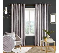 Catherine Lansfield Geo Cut Velvet 90x90 Inch Eyelet Curtains Two Panels Silver Grey