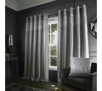 Catherine Lansfield Glitzy Sequin 66x90 Inch Lined Eyelet Curtains Two Panels Grey