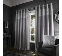 Catherine Lansfield Glitzy Sequin 66x72 Inch Lined Eyelet Curtains Two Panels Grey