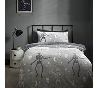 Catherine Lansfield Halloween Glow In Dark Skeleton Duvet Cover Bedding Set Grey