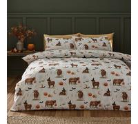 Catherine Lansfield Halloween Highland Cow Duvet Cover Bedding Set Natural