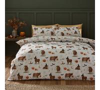 Catherine Lansfield Halloween Highland Cow Reversible King Duvet Cover Set with Pillowcases Natural